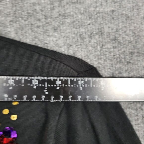 QUACKER FACTORY Black Sequin Christmas Poinsettia Holiday Novelty Sweater XS - Picture 10 of 12